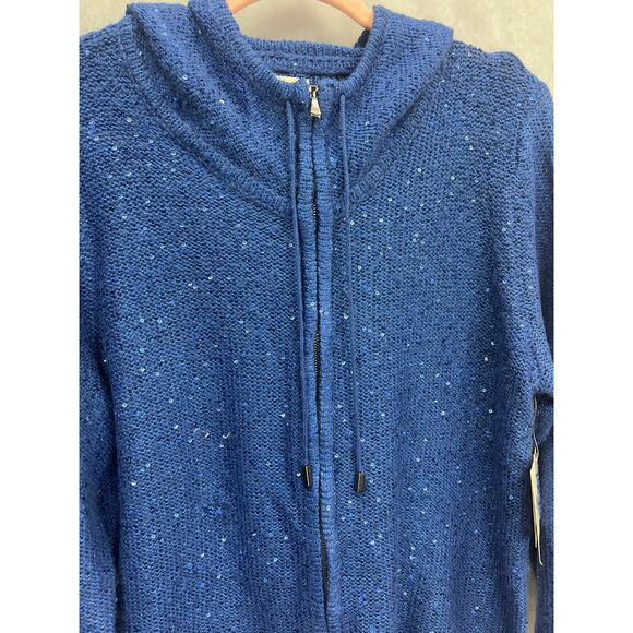 Anne Klein  Sequined Texture Knit Woman Sweater Hoodie Size Large $99 Value NWT - Picture 8 of 12